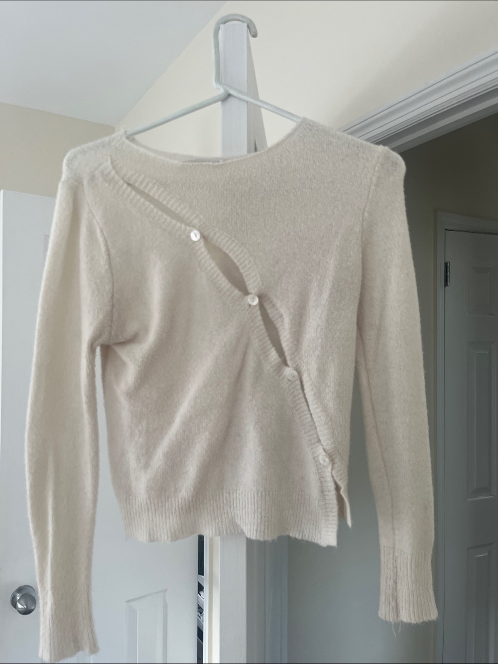Asymmetric Cream Button-Front Women's Sweater